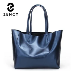 Zency Luxury Gold Women Shoulder Bag 100% Genuine Leather Large Capacity Handbag Elegant Ladies Messenger Crossbody Fashion Blue