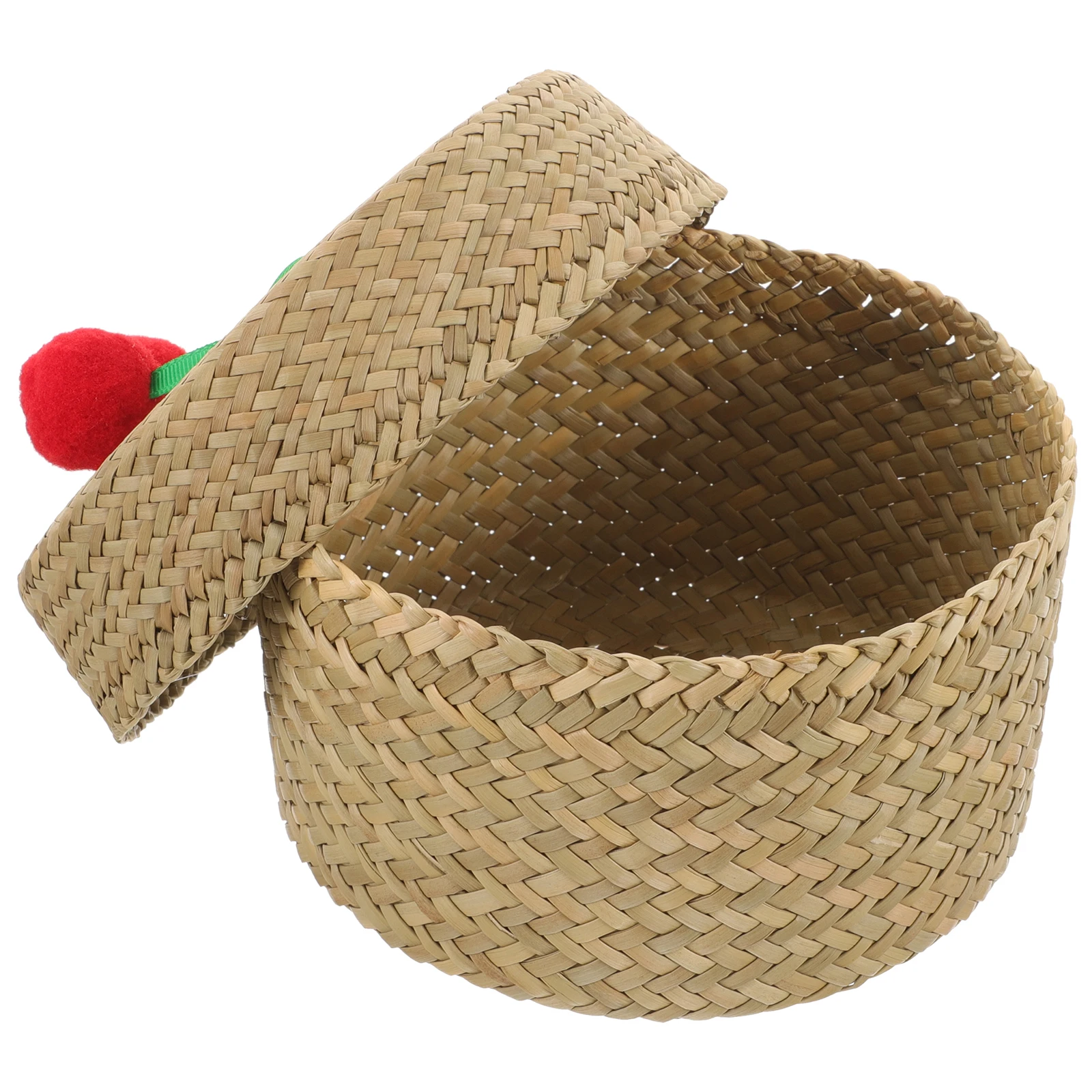 

Cherry Straw Basket Lid for Snacks Fruit Storage Modern Woven Flower Pots Cover Rustic Home Decor PlanterVintage Bucket