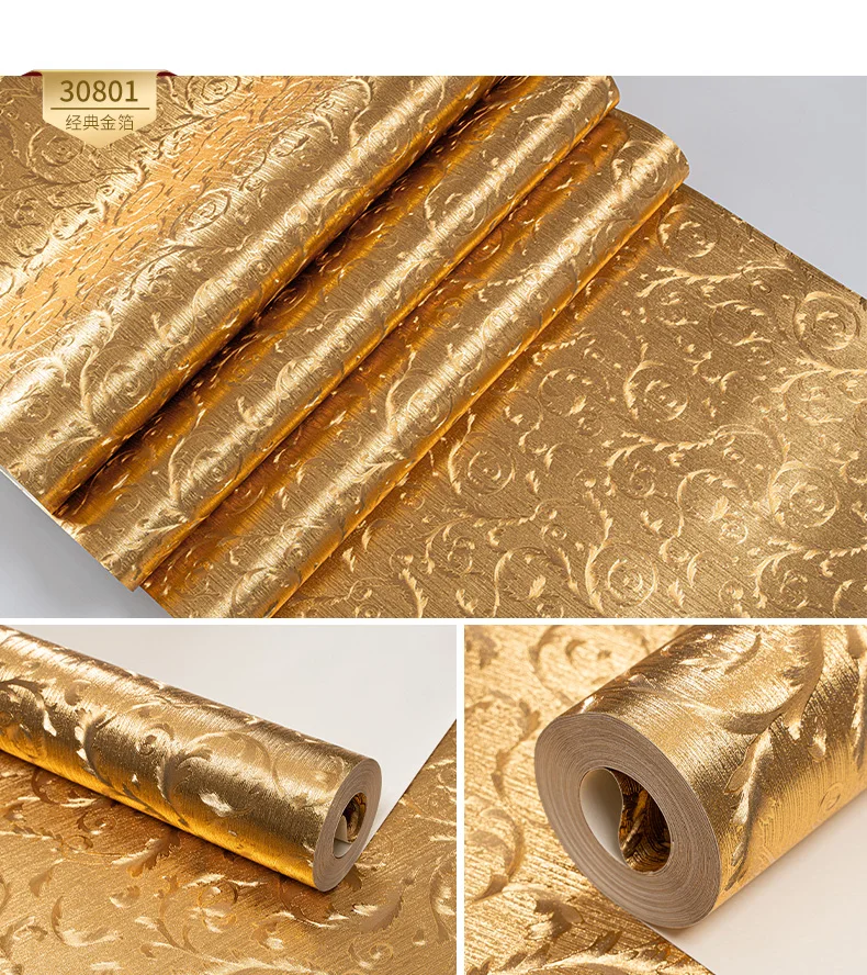 Golden Foil Damask Wallpaper Metallic 3D Embossed Gold Floral Wall Paper Roll for Ceiling KTV Hotel Living Room Home Decor