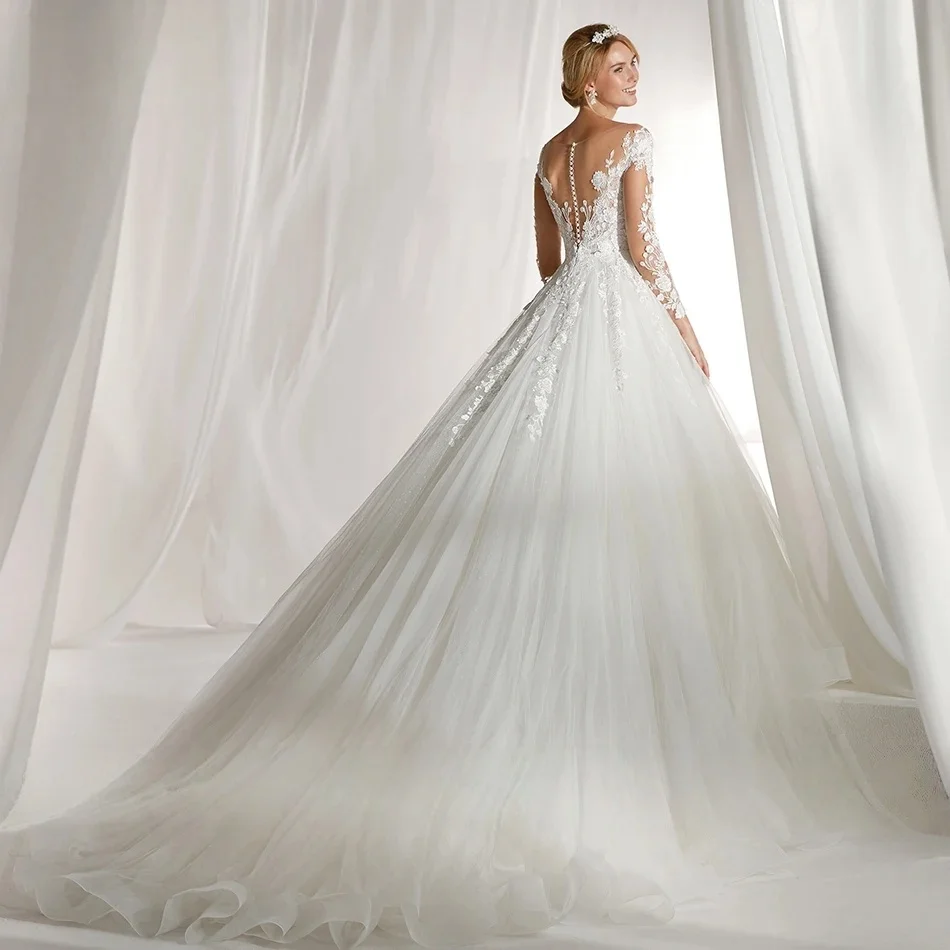 ชุดแต่งงานลูกไม้ทรงเอไลน์แขนยาวสไตล์โบโฮมุสลิมดูไบซาอุดีอาระเบียอิสราเอลชุดเจ้าสาวเวสติโด เด โนเวียสั่งทำพิเศษ