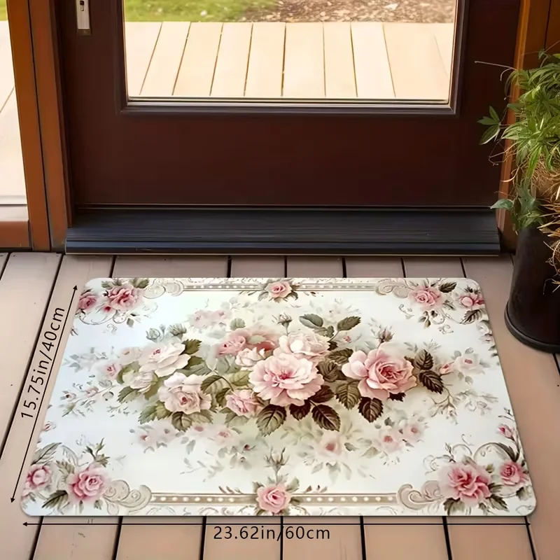 Rutschfeste Küchenteppiche mit rosa Blumenmuster für alle Jahreszeiten, maschinenwaschbare Matte, geeignet für Schlafzimmer, Küche, Wohnzimmer