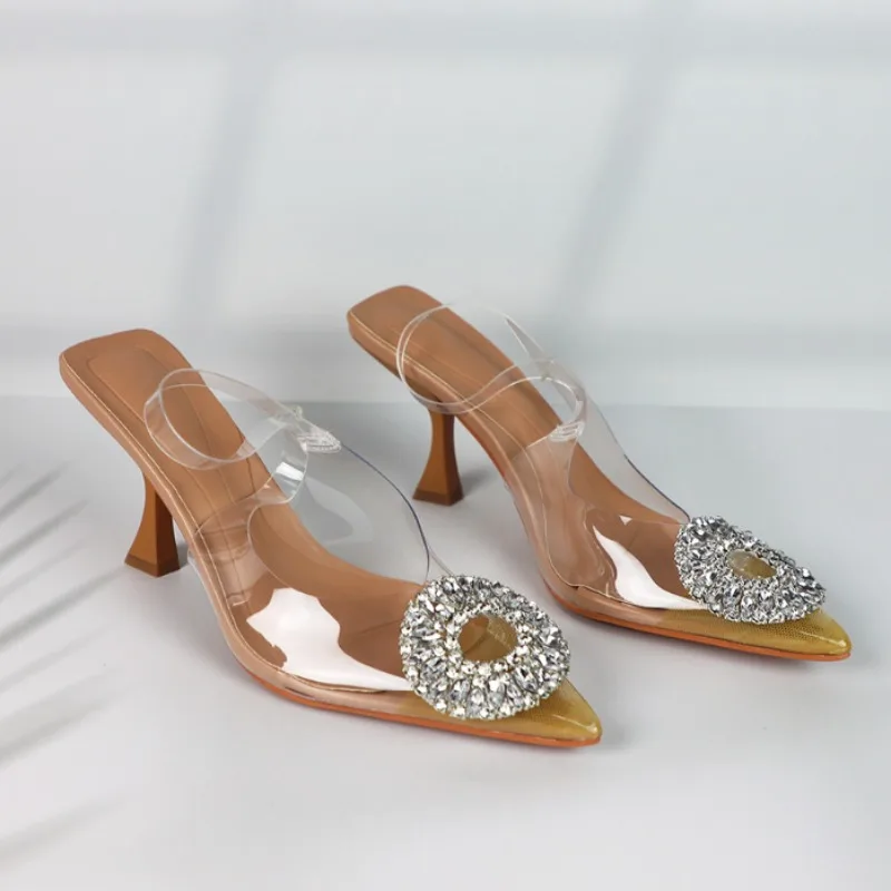 Pointed Women Shoes for Work Party High Heels Summer 2025 Ladies Sandals Shallow Sexy Transparent Female Crystale Stiletto