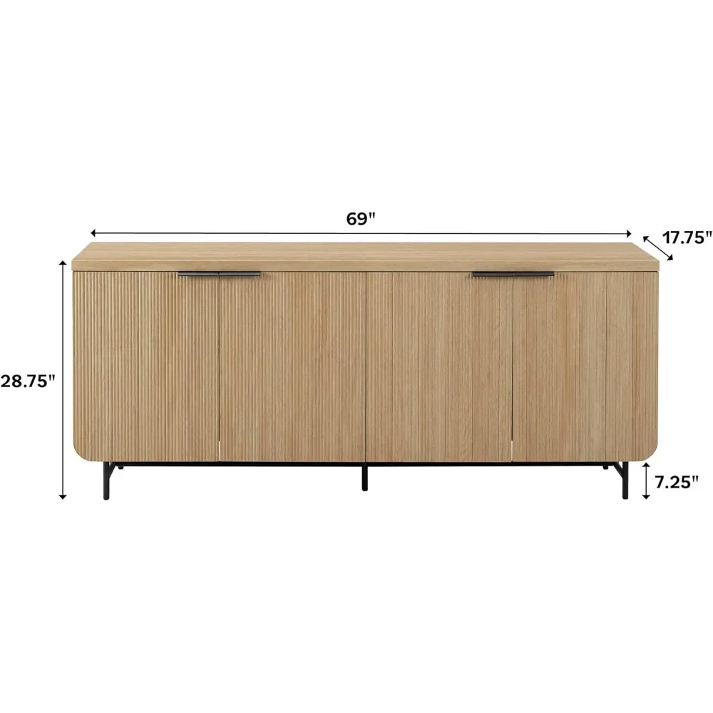 Sideboard Cabinet with 4 Fluted Doors and Adjustable Shelves 68