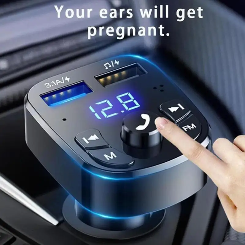 Transmisor FM, kit inalámbrico Bluetooth para coche, manos libres, cargador de coche USB Dual 2.1A, MP3, música, tarjeta TF, reproductor auxiliar de disco U