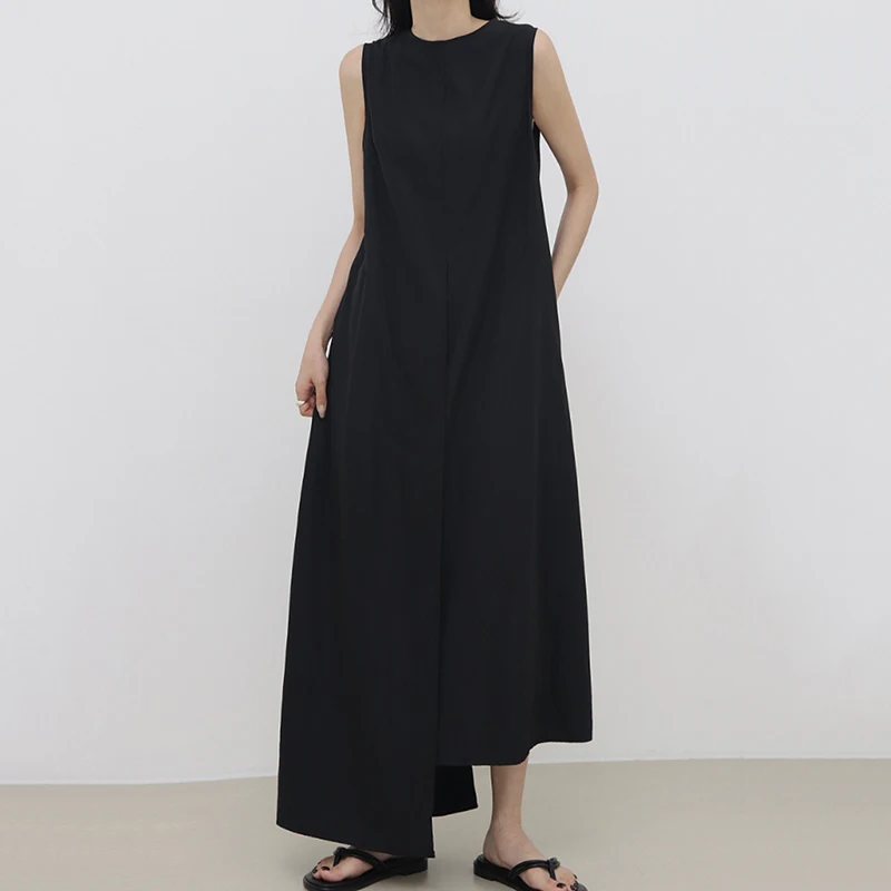 Zomer Chic Vintage k rond Ne Losse kleur Asymmetrisch vest Split Lang Dr Dames Faion Pendelen Sle Lang S...