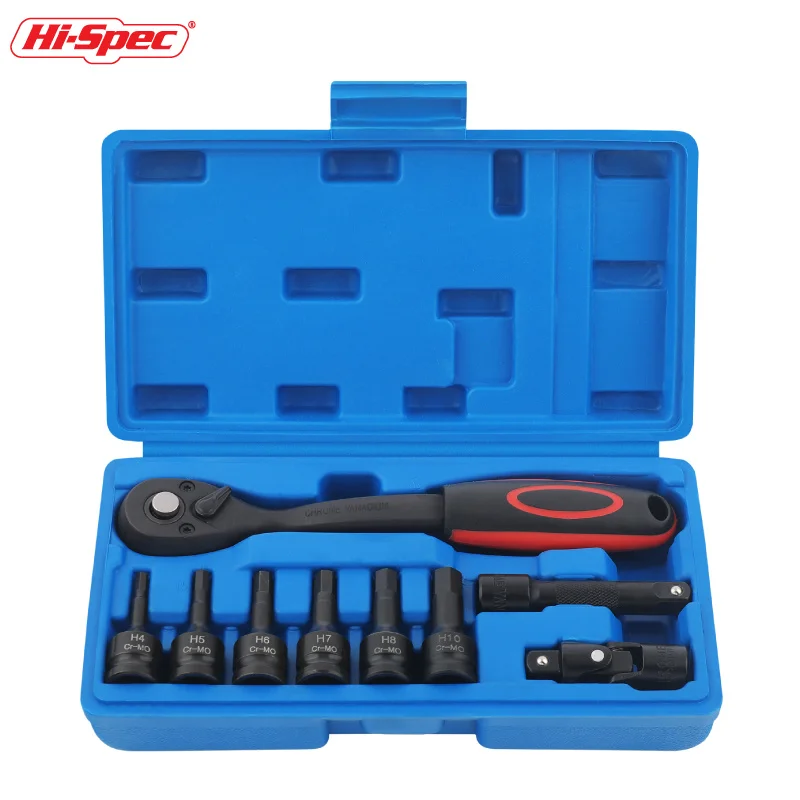 

Hi-Spec Spanner Socket Tool Set 3/8" 10mm 72-Tooth Ratchet Wrench CR-MO Torx/H Screwdriver Socket 75MM Rod Universal Adapter