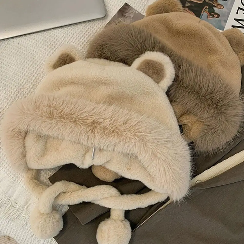 الكورية نمط سميكة الدب الأذن الدافئة أفخم ليو فنغ قبعة الخريف الشتاء الأطفال أزياء لطيف الدب حماية الأذن ضد البرد
