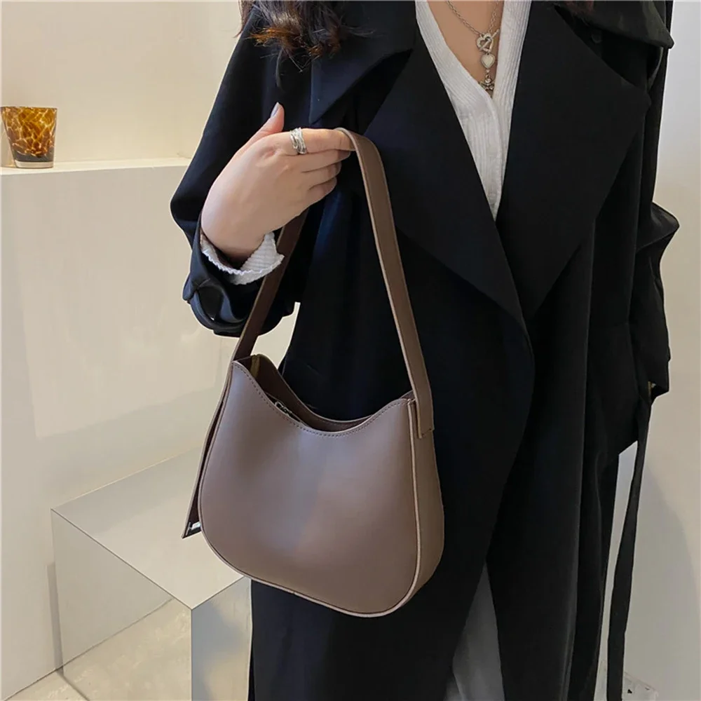 Half-Moon Small Shoulder Underarm Bags for Women 2023 Spring New High-quality PU Leather Handbag Luxury Brand Tote