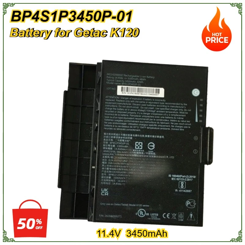

BP4S1P3450P-01 Replacement Tablet Battery for Getac K120 Laptop Battery 441142000004 BP4S1P3450P01 441142000037 14.4V 3450mAh