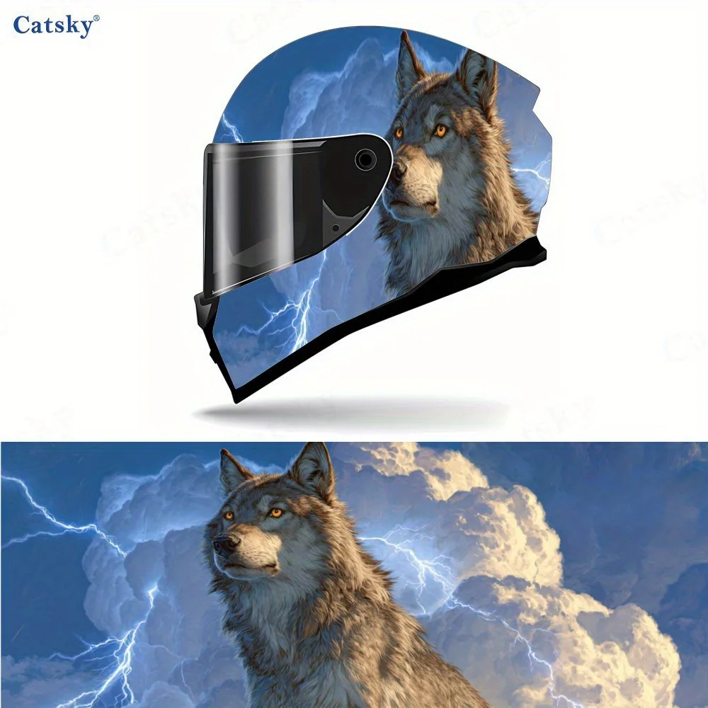 

Cool Wolf and White Cloud Lightning Motorcycle Helmet Decal, Waterproof Self-adhesive Helmet Vinyl Wraps Sticker, Cool DIY Graff