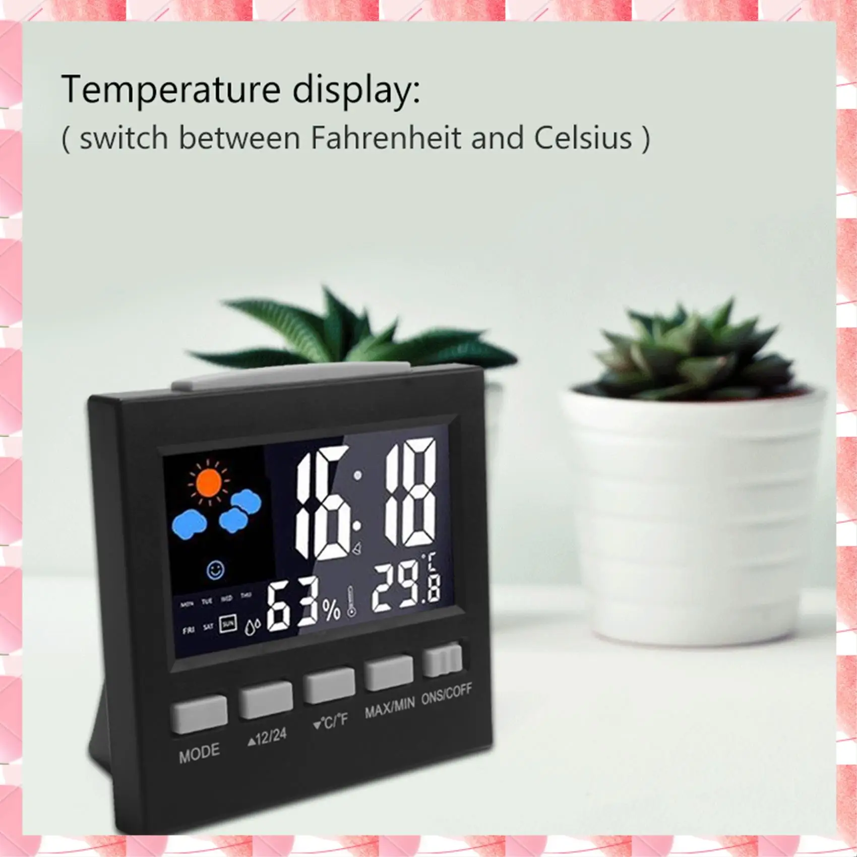 JAJA LCD Digital Hygrometer Thermometer Temperature Humidity Meter Room Indoor Clock
