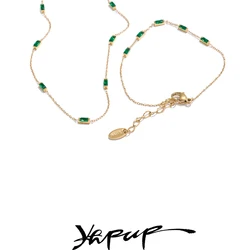 Yhpup New White Green Shiny Cubic Zirconia Chain Necklace Bracelet Bangle High-Grade Stainless Steel Premium Jewelry Gift