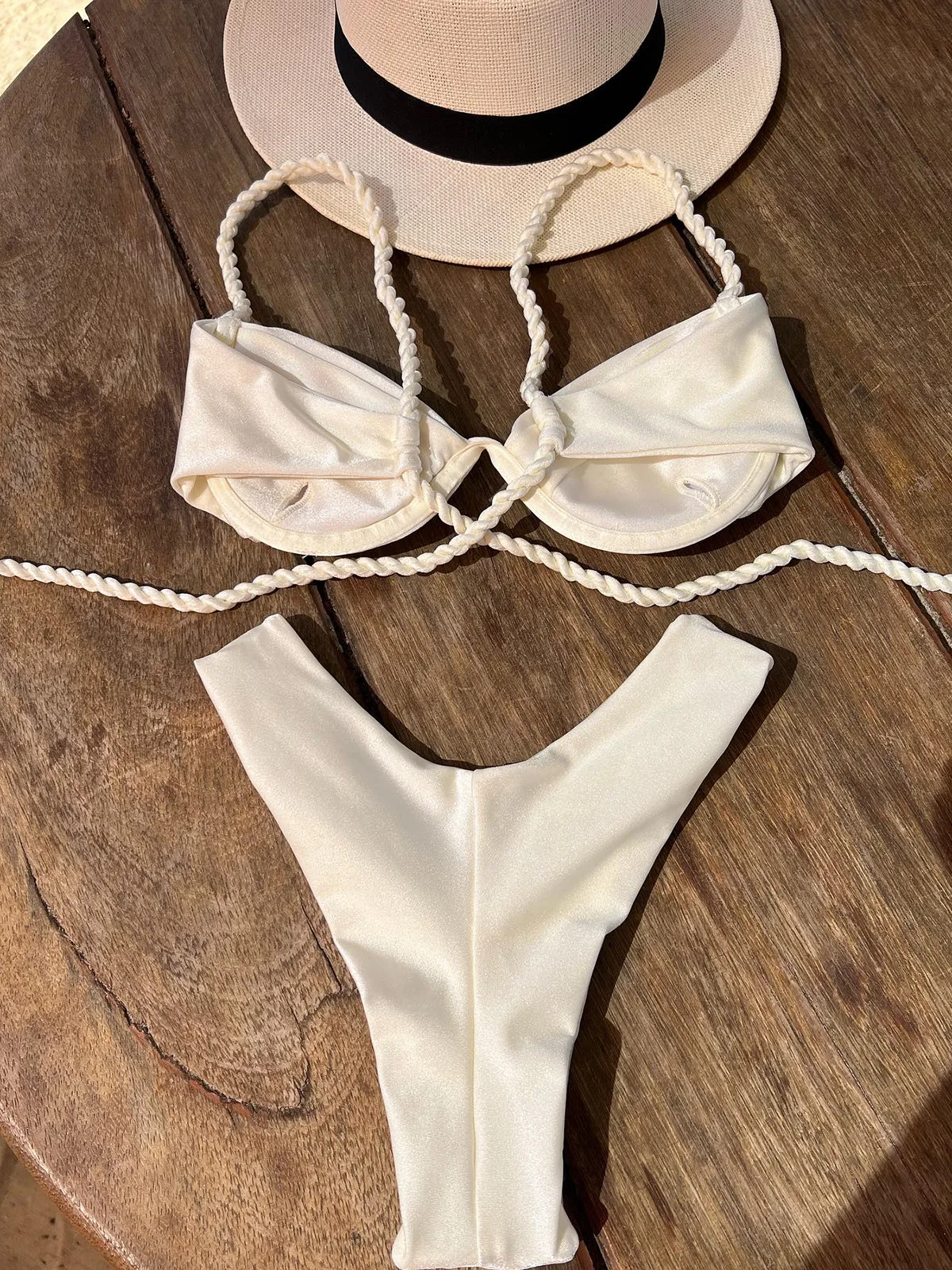 Conjunto de biquíni feminino push-up, maiô brasileiro, moda praia branca brilhante, fato de banho, biquíni sexy, 2022