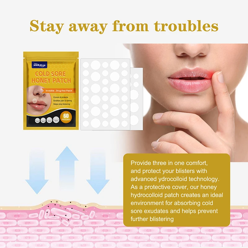 60/120/180Pcs Cold Sore Honey Patch Remove Mouth Ulceration Blisters Herpes Sticker Fungal Infection Pain Relief Medical Plaster