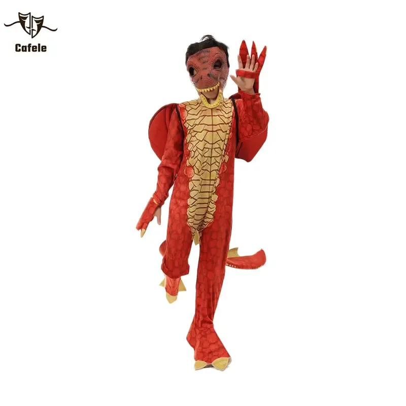 

CyCafele детский карнавальный костюм динозавра, комбинезон дракона, хвосты, крылья, латексные маски, наряд, Хэллоуин, маскарадный реквизит, полный комплект, костюмы