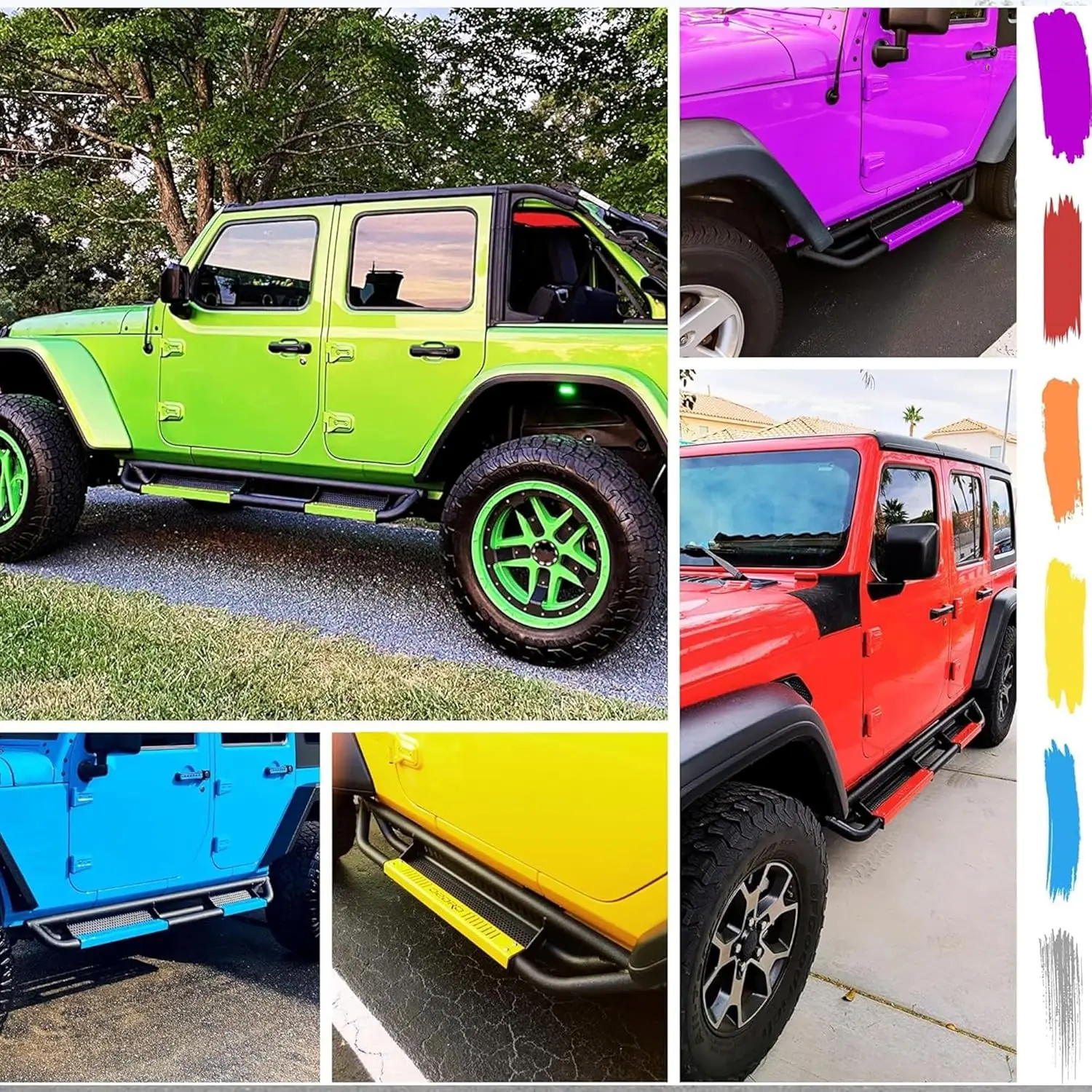 لوحات الجري المتوافقة مع 2007-2018 Jeep Wrangler JK Unlimited JKU 4 أبواب، قضبان خطوات جانبية متدلية، شريط Nerf باللونين الأسود والأحمر