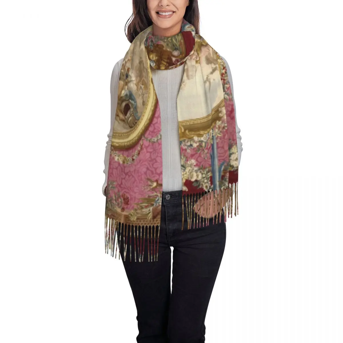 Custom Stylish Venus Aux Forges Tassel Scarf Women Winter Fall Warm Shawl Wrap Lady Boucher Rococo Renaissance Scarves