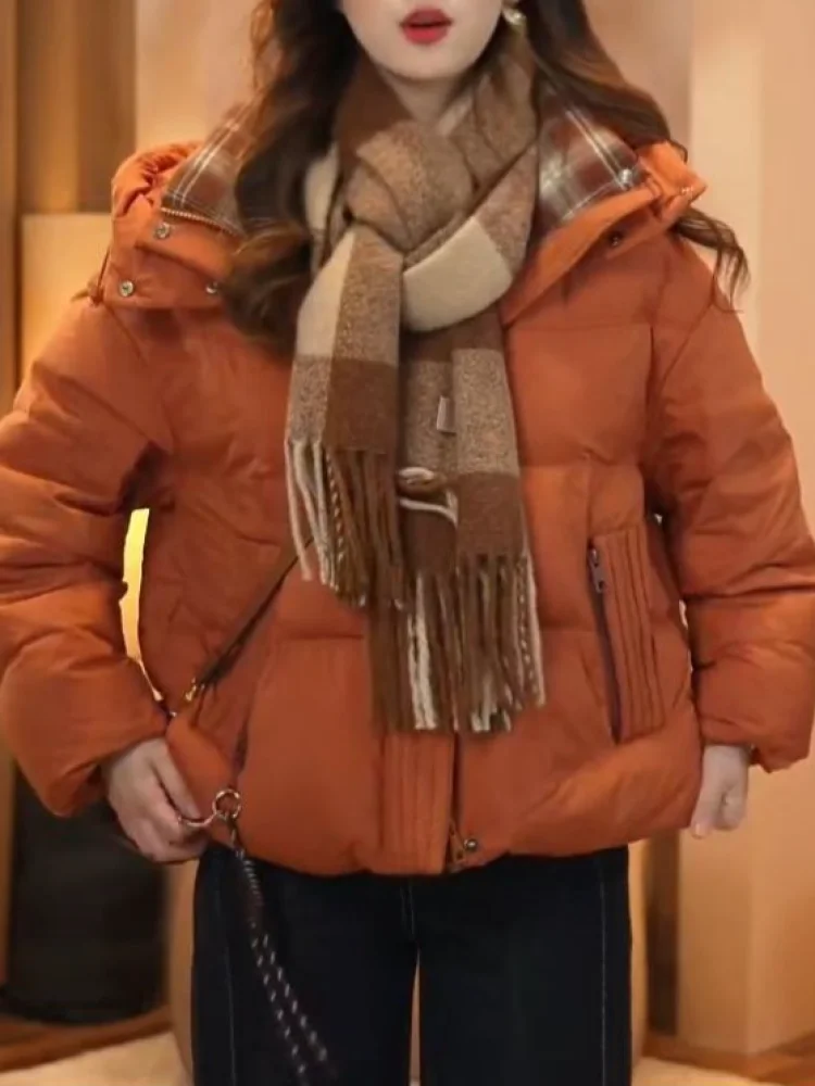 

Женская свободная хлопковая куртка с клетчатым воротником, зимняя верхняя одежда, пальто-пуховик в корейском стиле, для повседневной носки, с длинными рукавами, стандартной длины