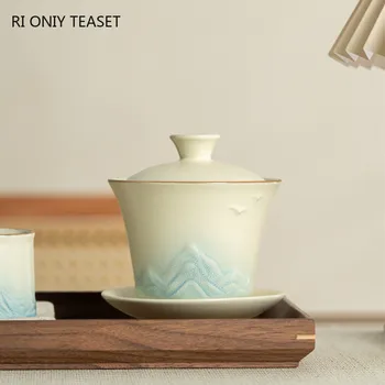 중국 레트로 세라믹 차 Tureen 수제 도자기 Gaiwan 여행 휴대용 차 그릇 찻잔, 가정용 차 인퓨저, 150ml 