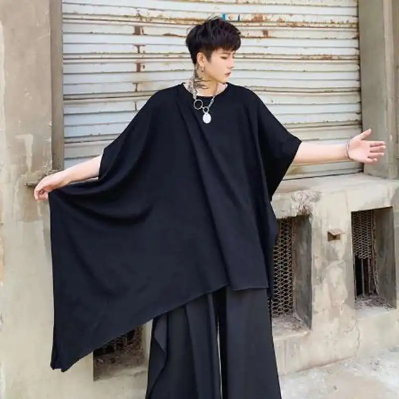 

Design Black Shirt Men Stree Asymmetric White Oversized T Summer Punk Rock Tees Tops Man Gothic Vintage Cloak