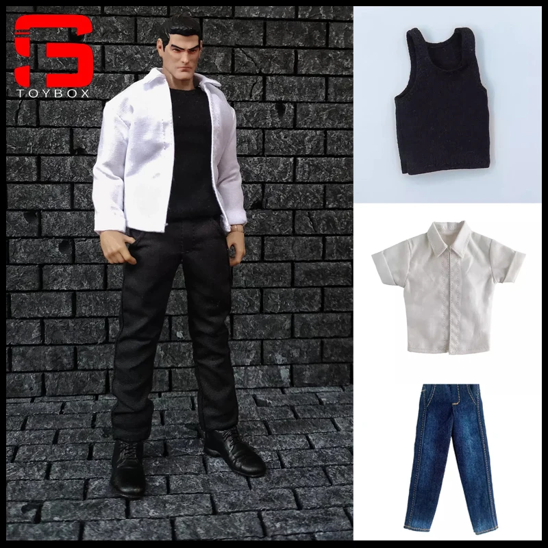 In Stock 1/12 Scale Male Soldier Casual Vest Shirt Jeans Clothes Model Fit 6'' Normal Body Shape Action Figure Dolls