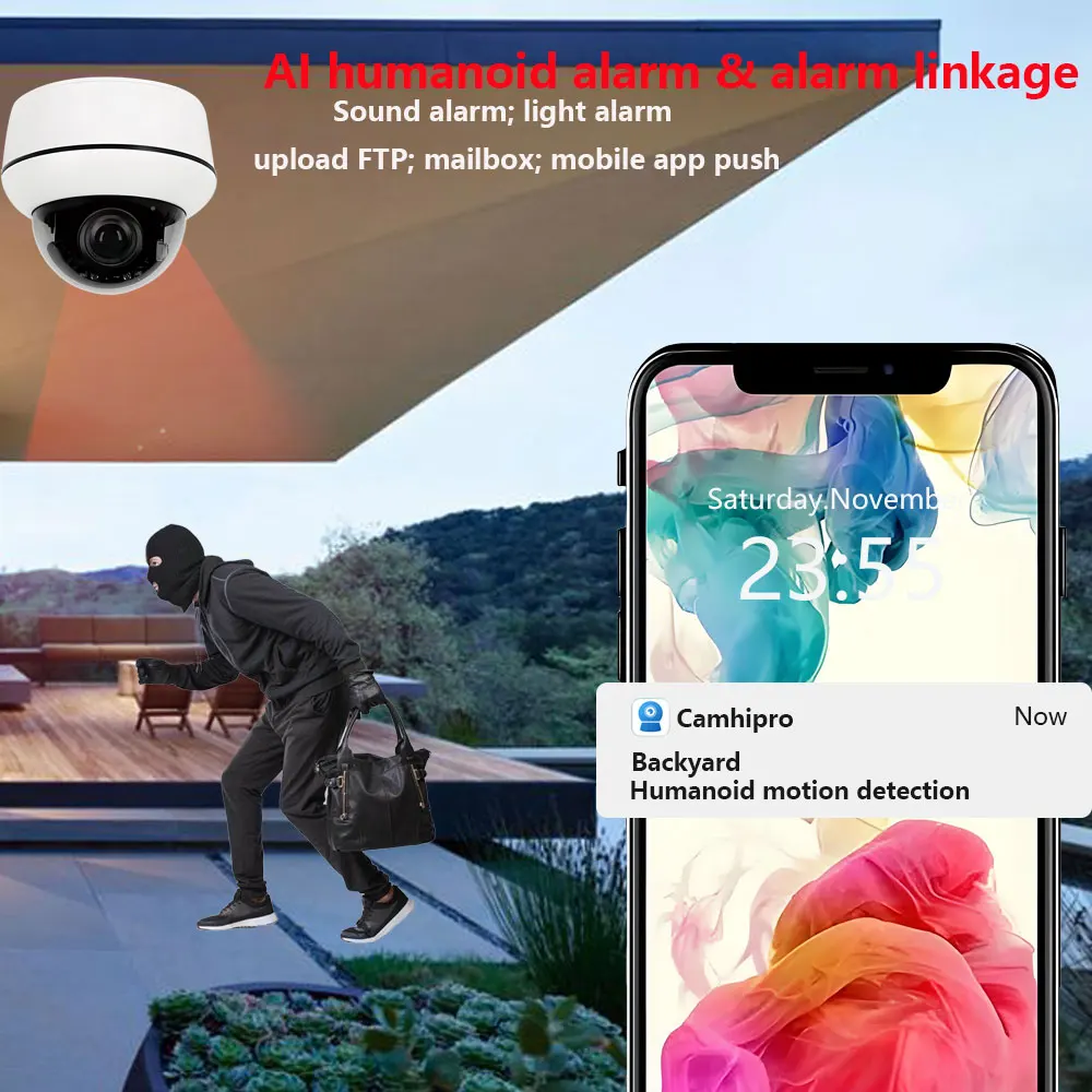 H265 So-ny335 5MP Wireless Security IP Camera Wifi PTZ Dome 5X Auto Zoom Humanoid Tracking Two Way Audio Outdoor With SD Card