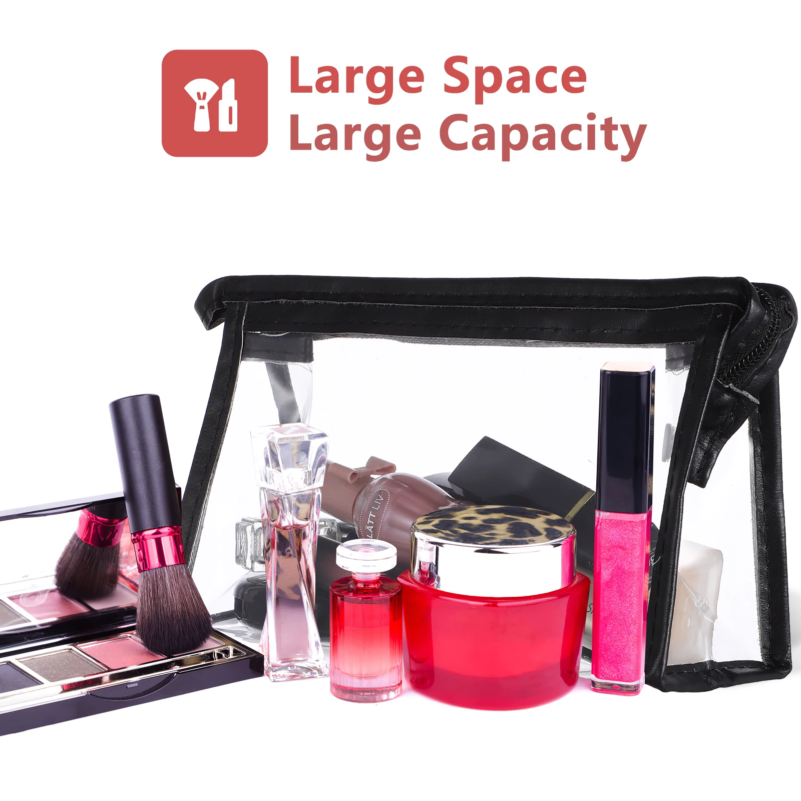 6 個クリア PVC トラベルストレージバッグ大容量メイクアップトイレタリーオーガナイザーバスルームアクセサリーウォッシュバッグ透明デザイン