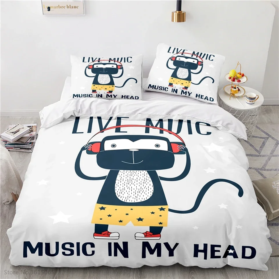 Cartoon Musical Monkey Printed Bedding Set 3d Duvet Cover Sets Pillowcase Children Boy Girl Twin Full Queen King Size Bedclothes