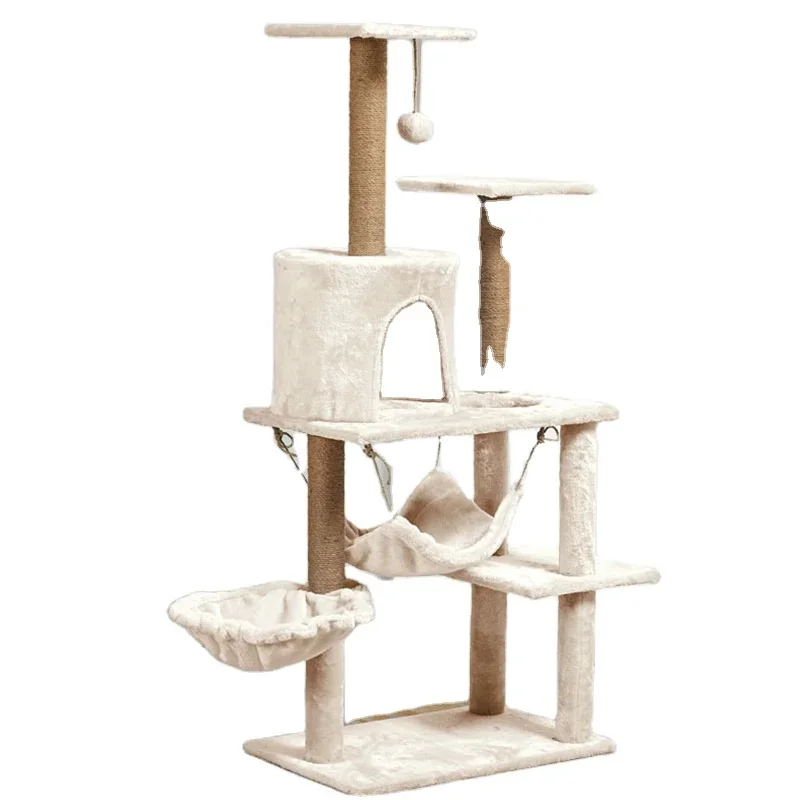 38 * 55 * 130Cm Jump Sisal Climbing Frame Wooden Pillar Cat Tower Toy Hammock Tree Cat Tree Big Cat Scraper