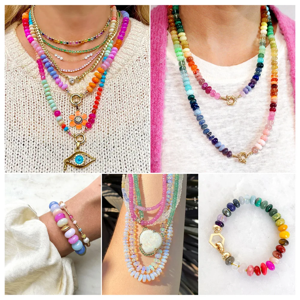 30pcs Natural & Synthetic Gemstone European Large Hole Beads bracelet necklace jewelry making accessories,14x8mm,Hole: 5mm F50