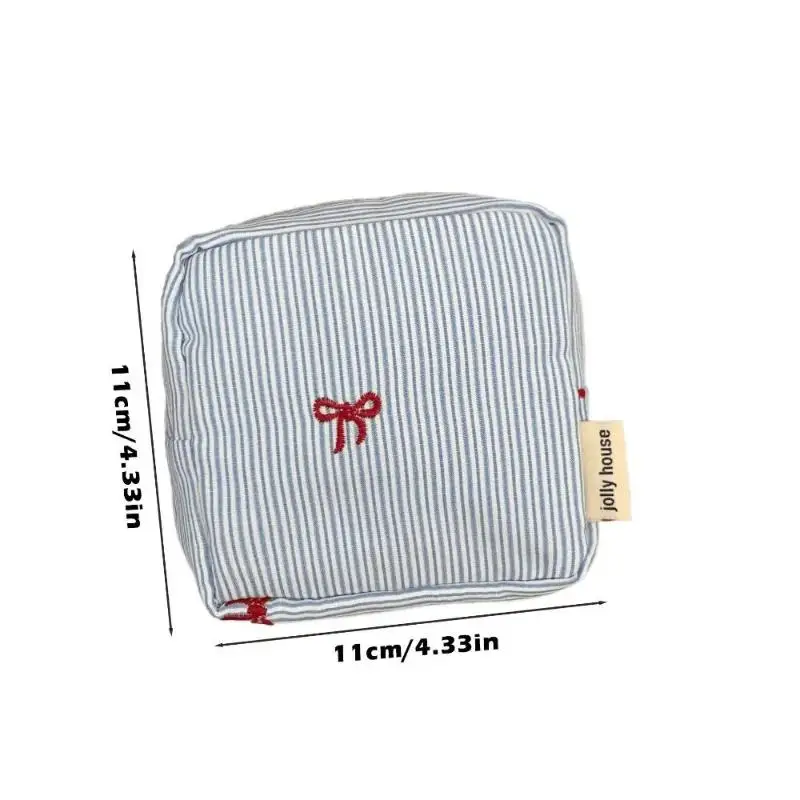Striped Plaid Mini Makeup Bag Square Shape Multi-functional Lipstick Storage Pouch Zipper Closure Embroidered Cosmetic Bag Women