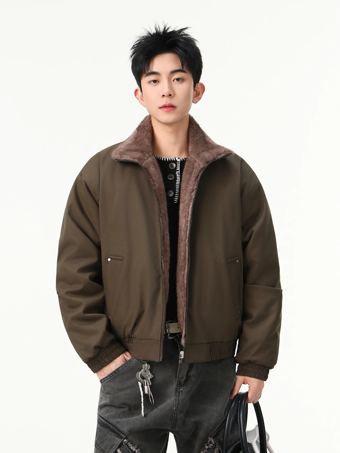 

Утепленная хлопковая куртка с воротником-стойкой в стиле ретро, двусторонняя, для мужчин и женщин, модная, защищающая от холода