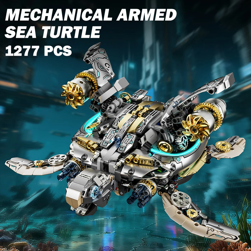 MOC الميكانيكية السلاحف البحرية اللبنات التقنية المحيط الحيوانات المسلحة ميكا تحلق السلاحف الجمعية الطوب لعب للأطفال الهدايا