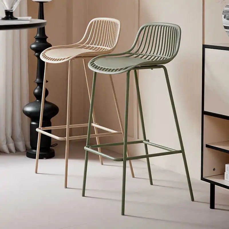 Nordic Minimalist Bar Stools Home Eco-friendly Dining Chairs Coffee Shop Bar Stools Made of Iron and Plastic Versatile Furniture