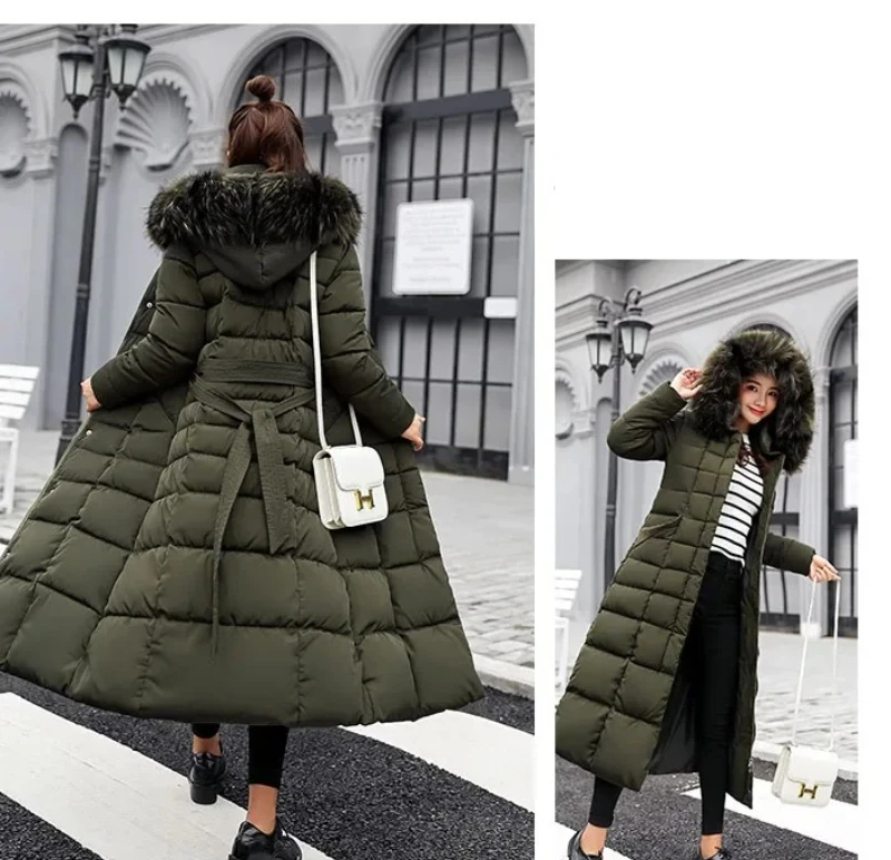 여성용 코튼 파카 코트 신상 겨울 무릎 위 길이 루즈핏 큰 털 카라 후드 따뜻한 두꺼운 패딩 오버코트