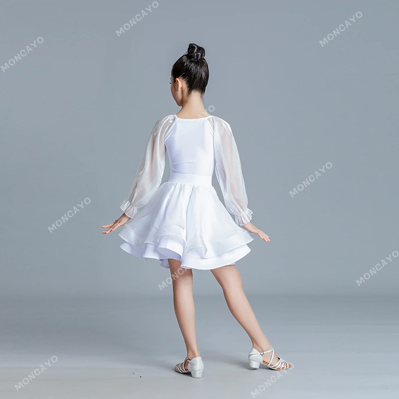 Robe de brevLatine pour Fille, Tenue Blanche pour Tango, Samba, Régions ba, Concours, Salle de Bal, Vêtements d'Entraînement pour Enfant