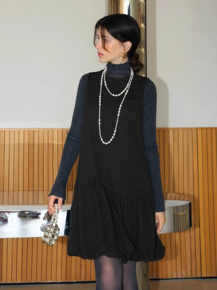 

OLrain Women's Elegant Simple Dress Solid O-neck Sleeveless Mini Dress 2025 Autumn Commute Design Loose Fit Dresses O57QL001810