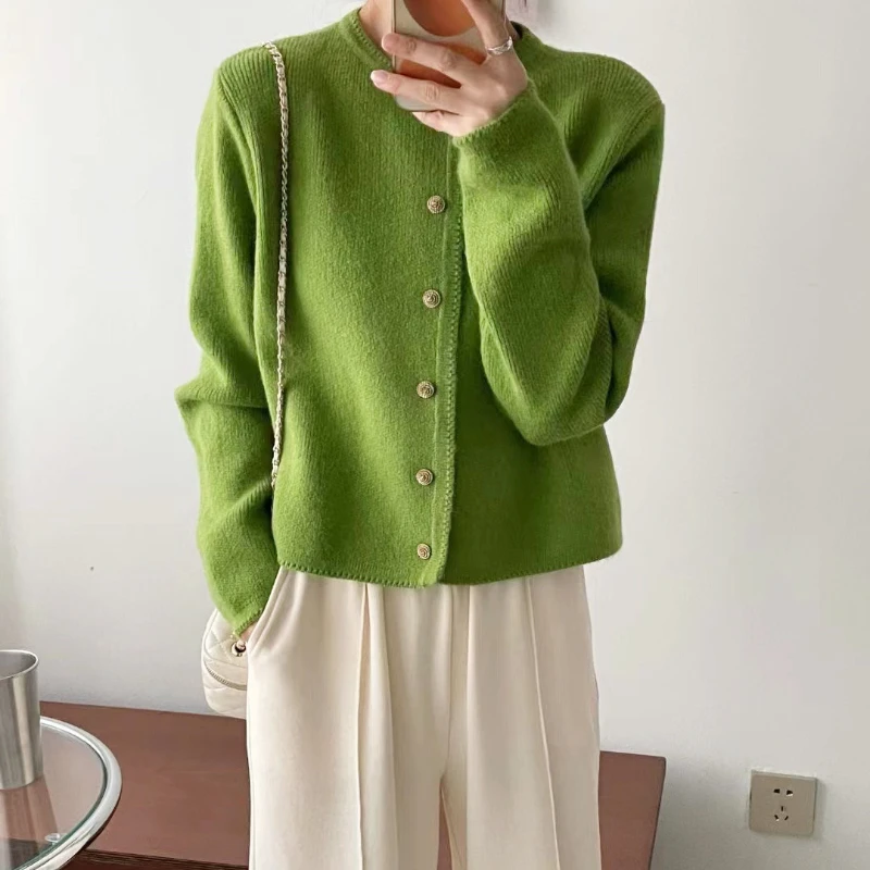 Cardigan Women O-neck Knitting Button Fashion Vintage Loose Casual Autumn Spring Streetwear Solid Simple All-match Sweater Coat