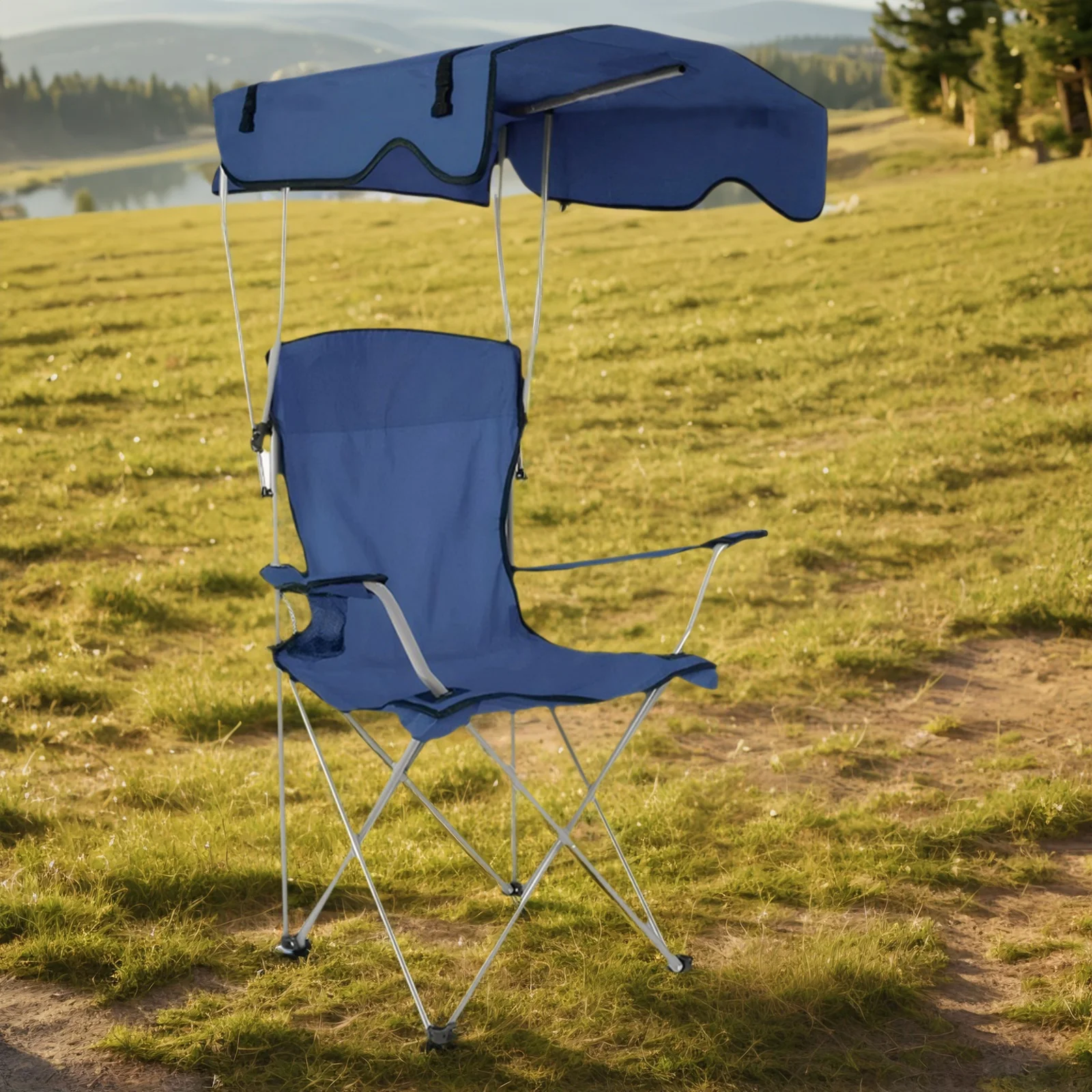 كرسي شاطئ كبير الحجم مع حامل سقف وحامل أكواب كبير للتخييم في الحديقة مقاوم للتآكل كرسي ظلة محمول للسفر بجانب حمام السباحة #4