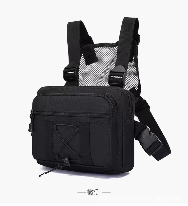 Men Tactics Chest Bag Streetwear Fashion Portable Oxford Vest Bag Multifunctional Double Shoulder Camo Bag for Running Travel