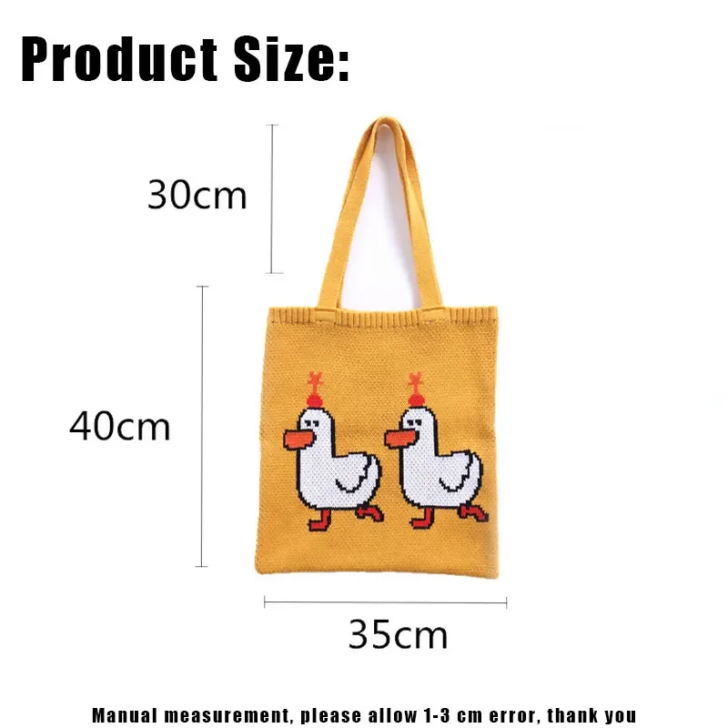 YoReAi Women Knitting Shoulder Bags Cute Duck Ladies Cartoons Handbag Casual Tote Literary BookBag Wool Shopping Bag For Girls