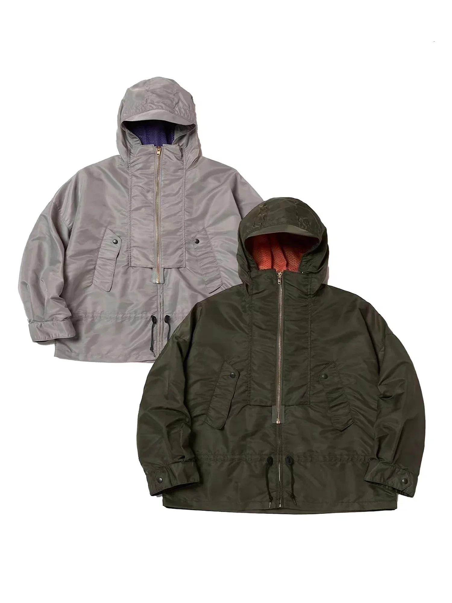 KOLOR Abe Runyi-Veste en Nylon Imperméable à Double Fermeture Éclair pour Homme, Vêtement à Capuche, à Manches sulf, 23SS