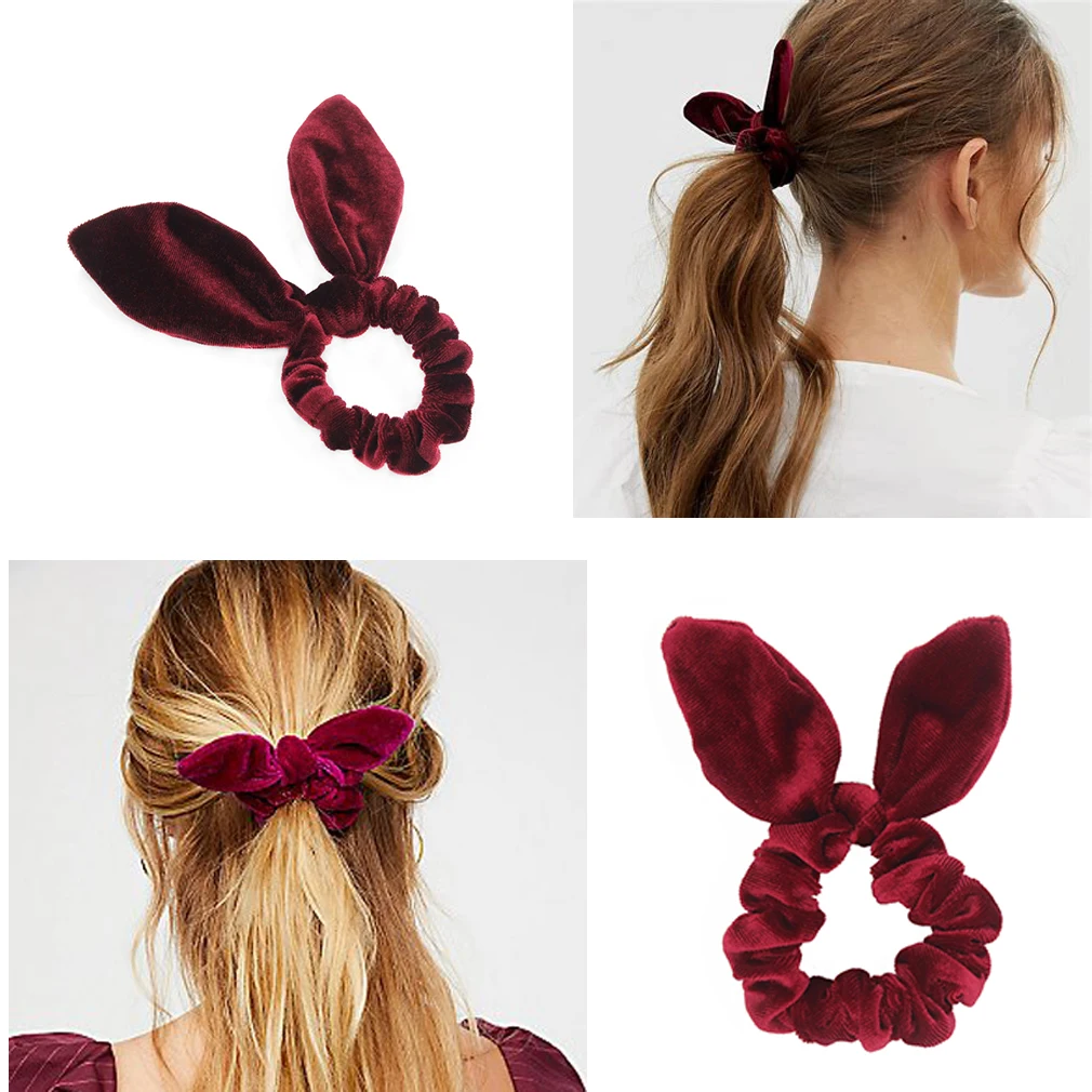 

10PC Cute Velvet Bunny Ears Elastic Hair Bands Bowknot Ponytail Holder Hair Scrunchies Women Hair Accessories