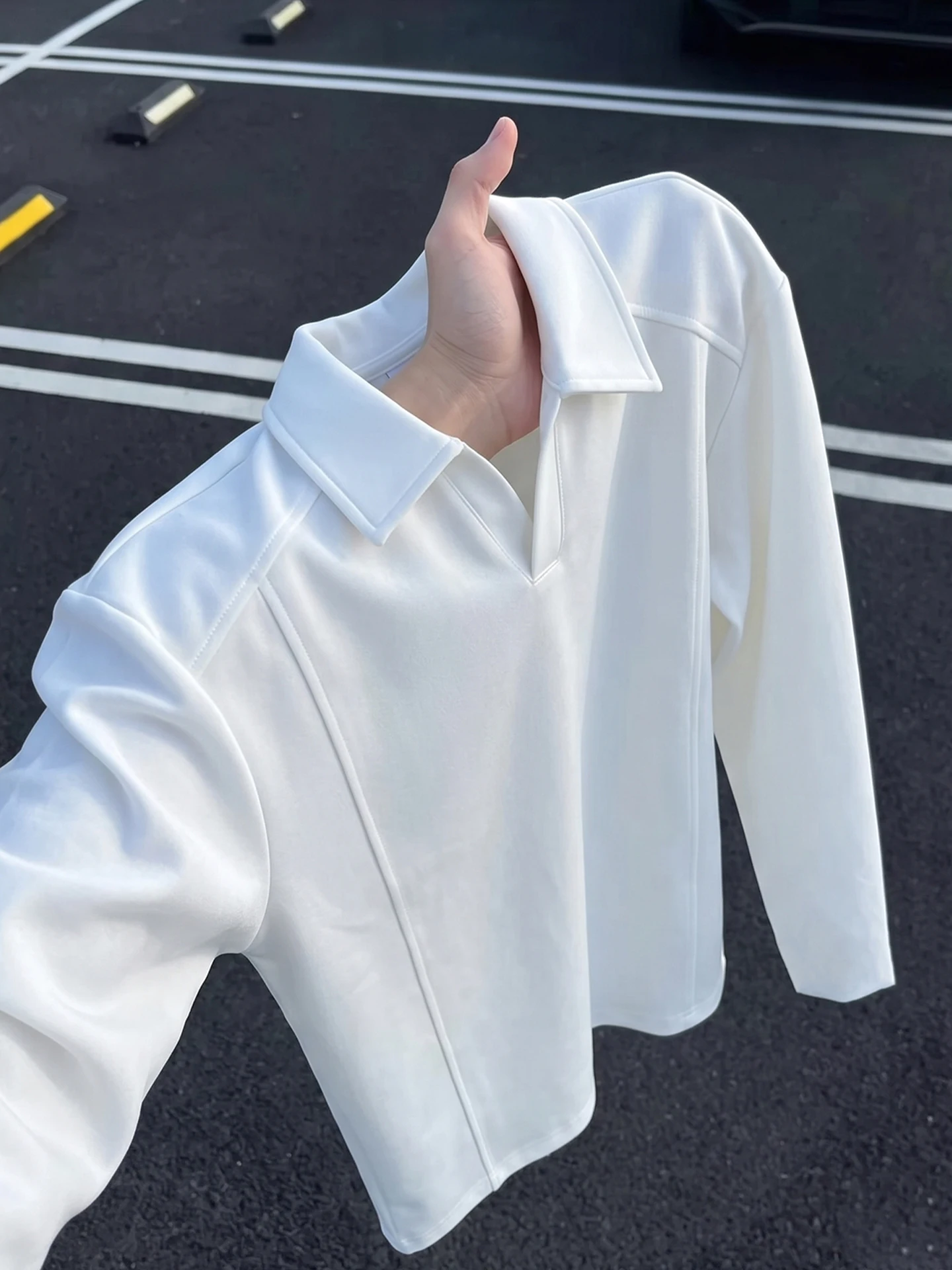 Cleanfit Black Seagull Collar  Shirt Men's Autumn Boxed Patchwork Heavyweight Sweatshirt Shoulder Level Base Shirt