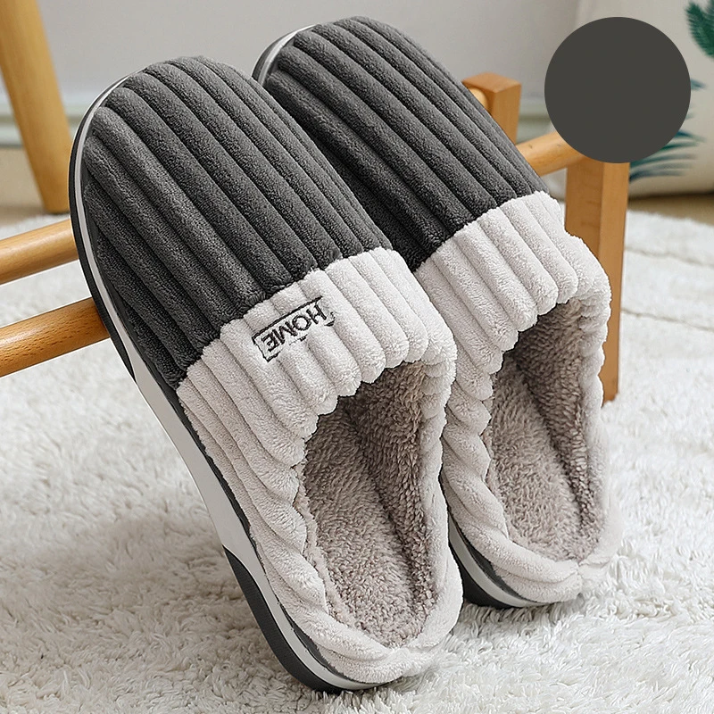 Shevalues Fur Plush Men Slippers Warm Fluffy House Slippers Men Winter Cotton Slippers Outdoor Anti-slip Fashion Fuzzy Slippers