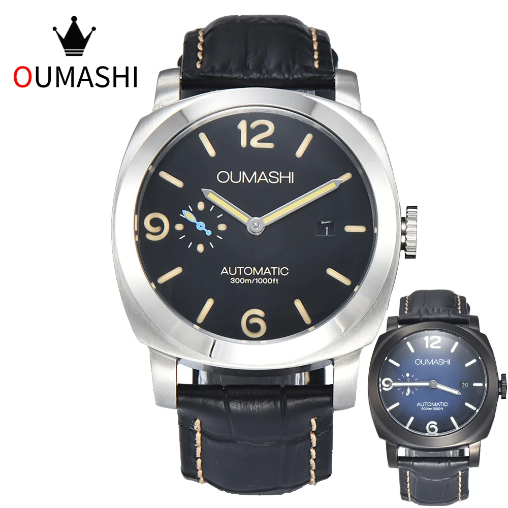 

Watch 44MM Men's watch 316L stainless steel case sapphire glass leather bracelet ST2555 automatic movemen seagullt