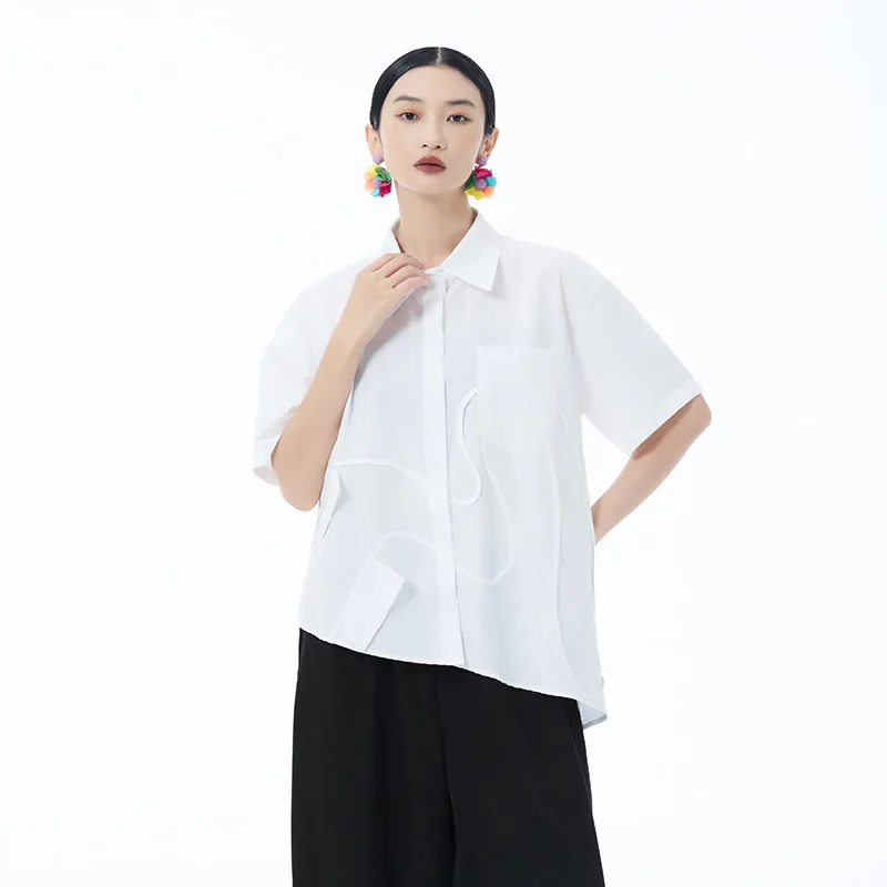 

Yamamoto dark style niche design, solid color short sleeved shirt, summer new style, loose and slimming,simple and versatile top
