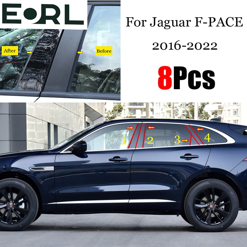 

New Arrival Hot 8PCS Polished Pillar Posts Fit For Jaguar F-PACE 2016 - 2022 Window Trim Cover BC Column Sticker