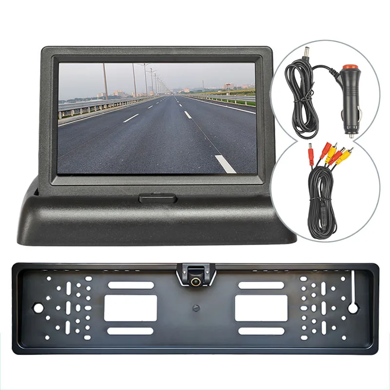 SMALUCK 4.3'' AHD IPS Car Monitor 1920x1080 IP68 Starlight Rear View Backup Camera European License Plate Frame for Vehicle
