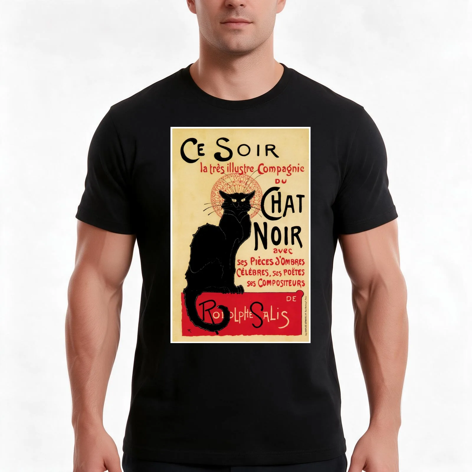 El gato negro, un famoso diseño de arte art nouveau, en una camiseta de verano, de algodón, de estilo informal, de corte amplio, ideal para el día a día, unisex, para hombres y mujeres.